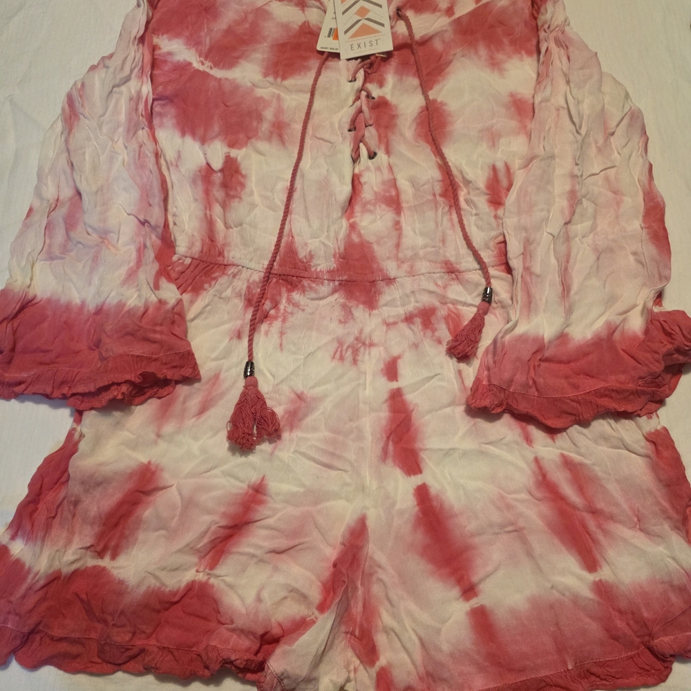 Exist Pink and White Tie-Dye Top